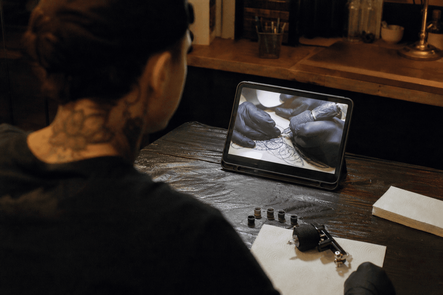 Artist demonstrating machine technique in a NeedleDojo lesson